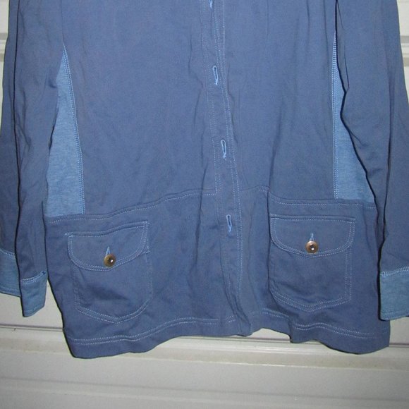 4X Plus Size 30/32 Liz & Me Sport Cotton blue Cardigan sweater jacket top shirt - Picture 2 of 2